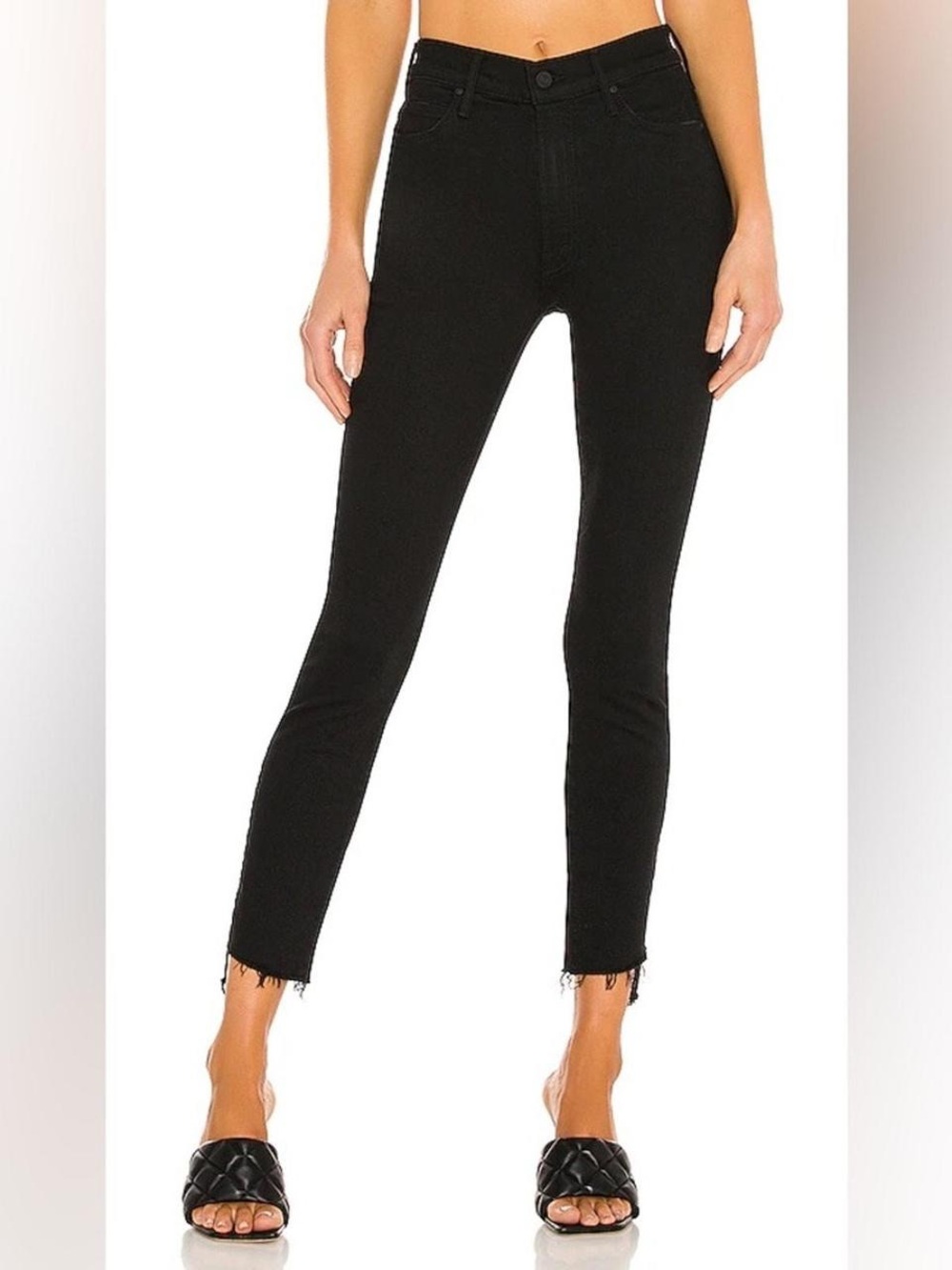 Mother Stunner Zip Ankle Step Fray Black Jeans